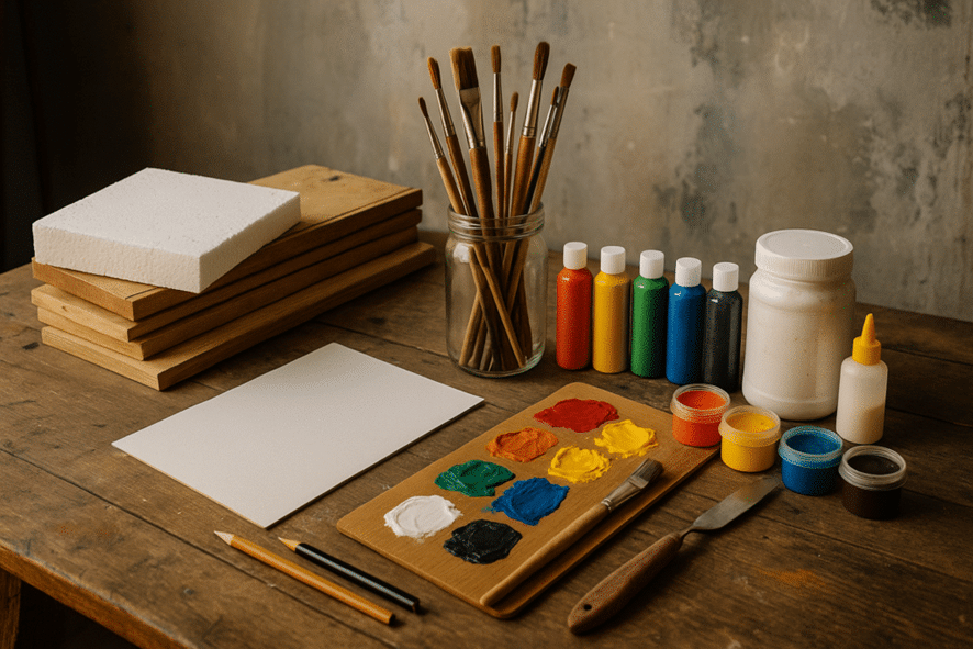 materiais artísticos numa mesa
