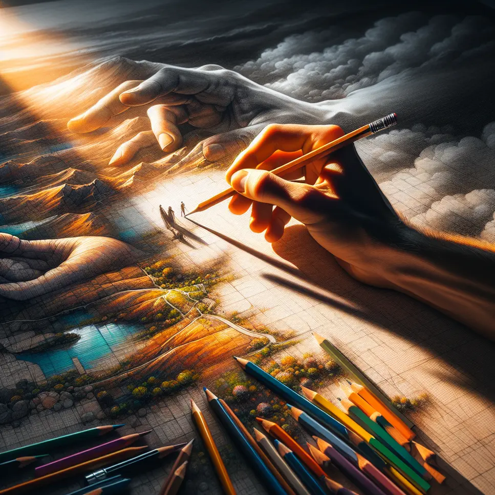 imagem gerada por ia - mao de artista pintando luz e sombra