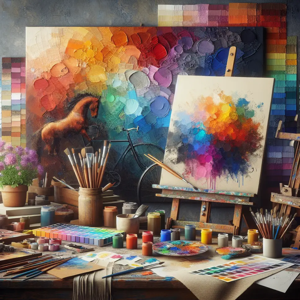imagem gerada por ia - pintura com cavalo colorido e paleta de cores